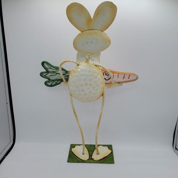Metal Easter Bunny Rabbit Metal Decoration Figurine with Carrot Sign - Picture 3 of 4